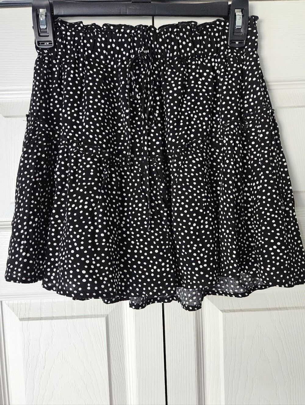 Pink Lily Black and White Polka Dot Ruffle Skater Skirt